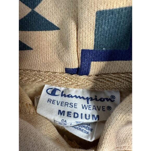 Champion Hoodie Mens Medium Beige Aztec Southwestern Reverse Weave Pullover - Picture 4 of 8
